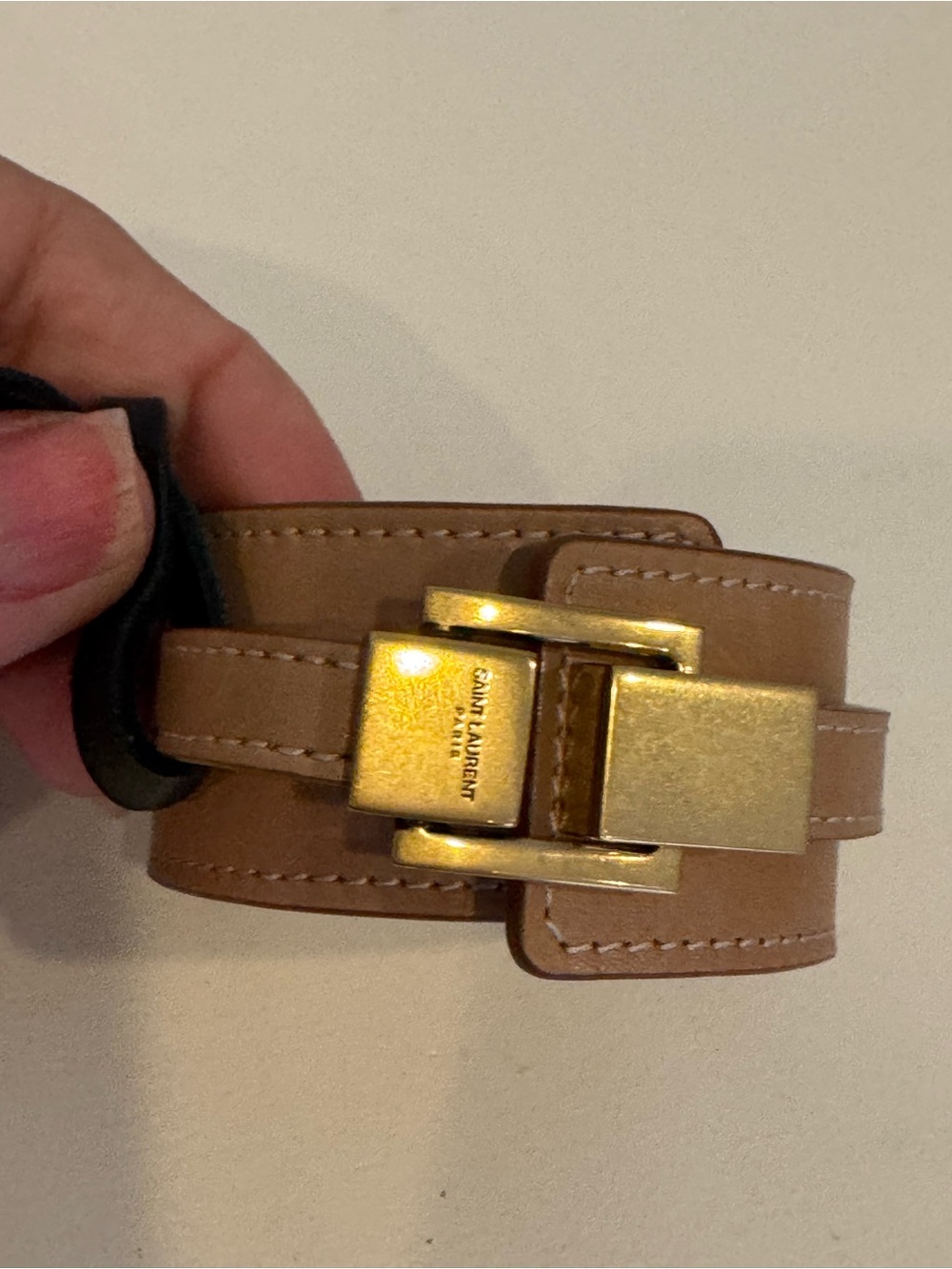 Saint Laurent Brown Leather Cuff with Gold-Tone Buckle